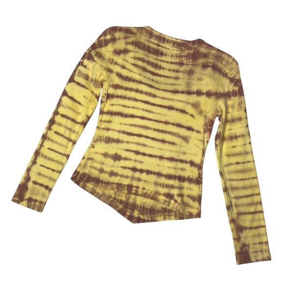 Santa Barbara Yellow and Brown Tie-Dye Beaded Scoop Neck Long Sleeve Top Medium - Picture 8 of 14
